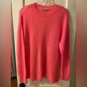 Zara Bright Pink Crew Neck Sweater
